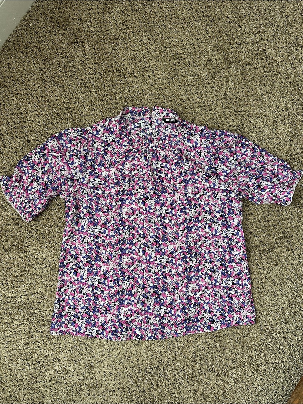 Floral Short-Sleeve Blouse in Pink and Purple